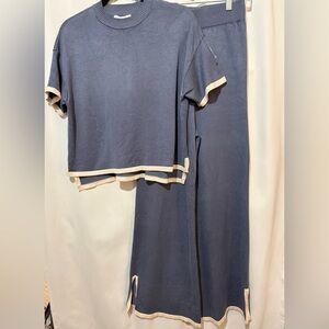 Sincerely Jules Blue Knit 2 Piece Casual Set Tall Girl Friendly Size S NWOT